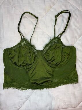 Auden Olive Green Lace-Trim Bralette Top
